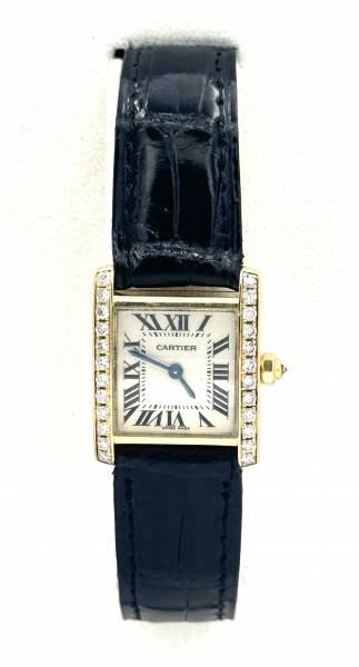 Montre Cartier Tank Française or - Lunette diamants 