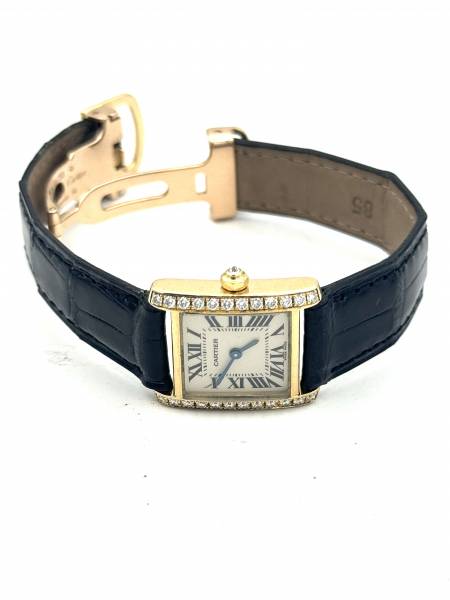 Montre Cartier Tank Française or - Lunette diamants 