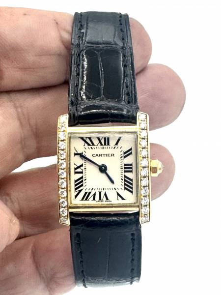 Montre Cartier Tank Française or - Lunette diamants 